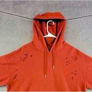 PacSun Orange Red Pacsun Ripped Cropped/Croptop Short Sleeve Hoodie Sweatshirts